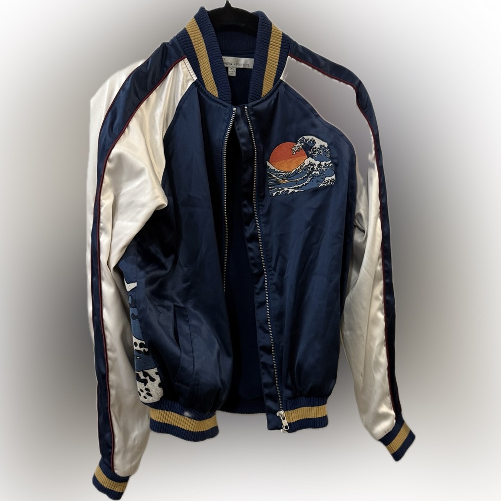 Lovers + Friends | Let’s Get Wavy | Navy and White Bomber Jacket | Sz XS